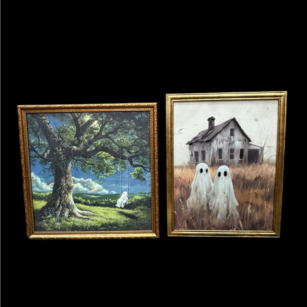 Pair Of Halloween Ghosts Framed Wall Decor